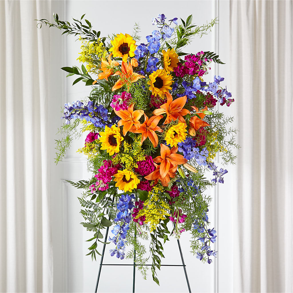 Sunlit Memories Standing Spray (Standard) – SINK'S FLOWER SHOP & GREENHOUSE, Findlay OH