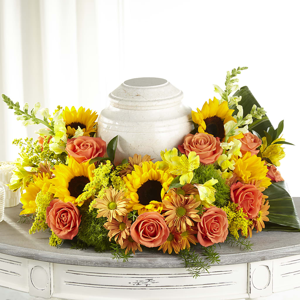 Faithful Sunflower Cremation Adornment – SINK'S FLOWER SHOP & GREENHOUSE, Findlay OH