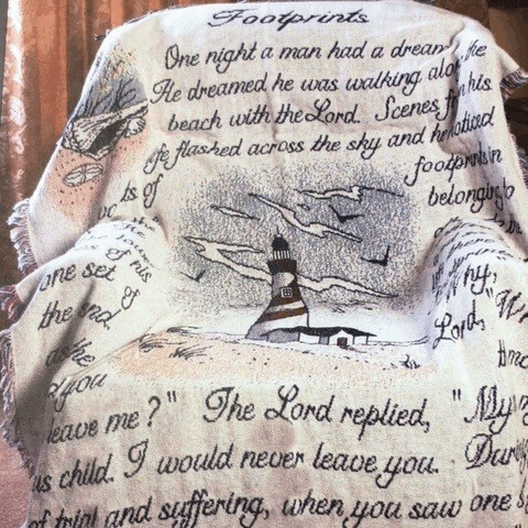 Footprints Lighthouse Sympathy Throw Blanket